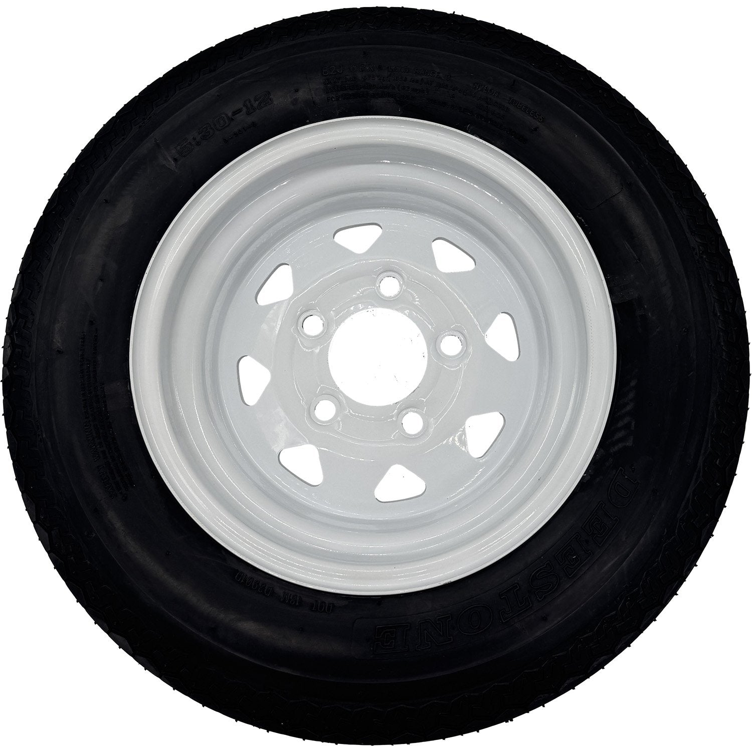 Deestone D901 5.30-12 LRC 6 Ply Trailer Tire on a 5 on 4.5 Spoked Wheel