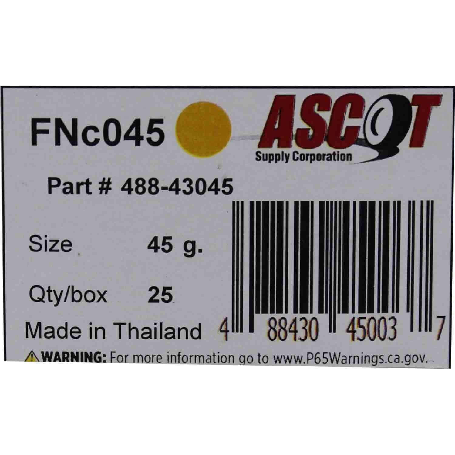 Ascot FN Style Coated Lead Clip-On Wheel Weight 45gm (1.50oz) - Box of 25