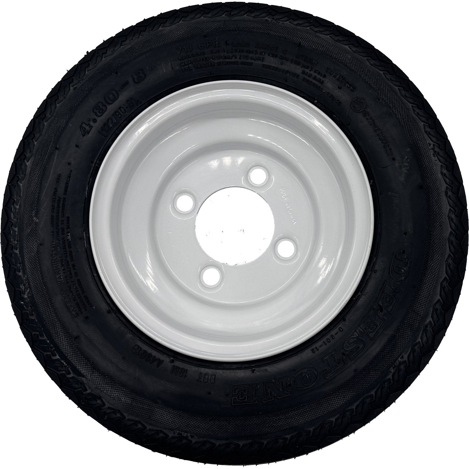 Deestone D901 4.80-8 LRC 6 Ply Trailer Tire on a 4 on 4 Steel Wheel