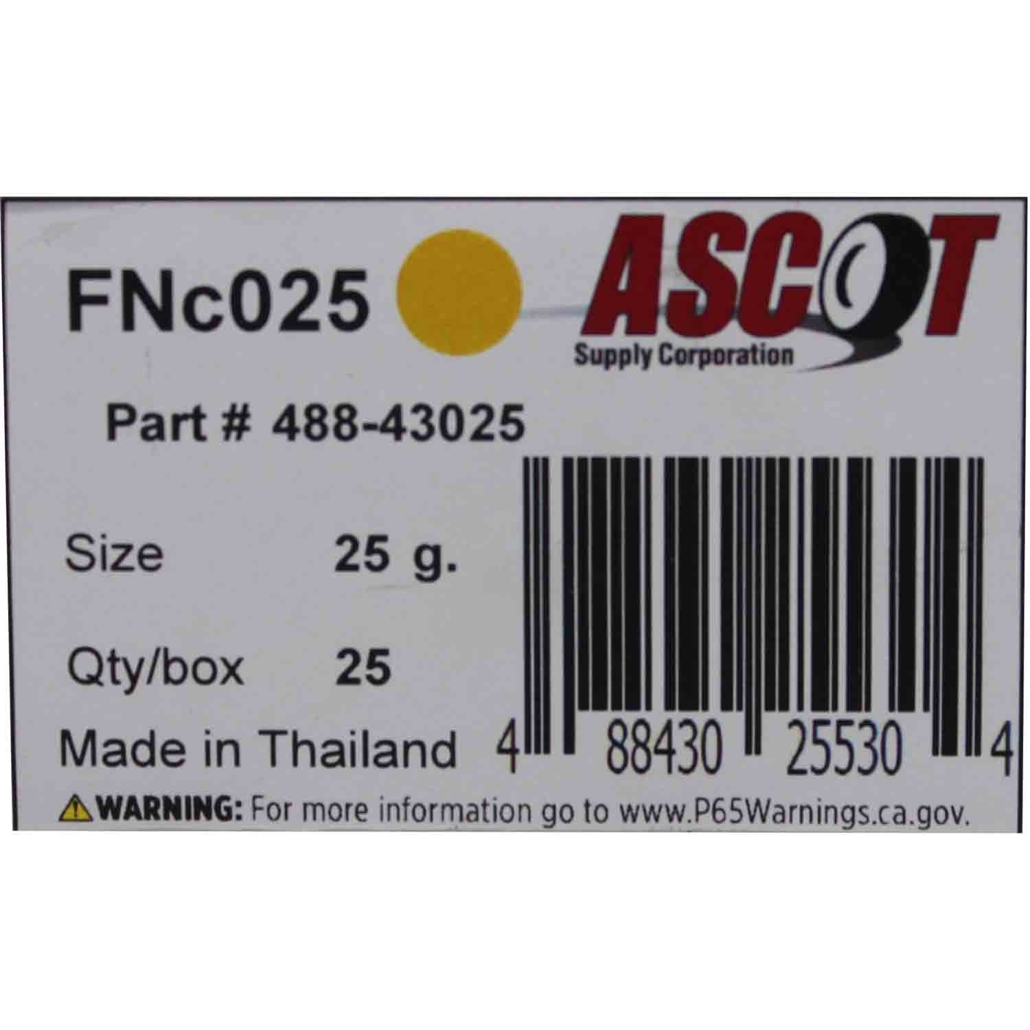 Ascot FN Style Coated Lead Clip-On Wheel Weight 25gm (.875oz) - Box of 25