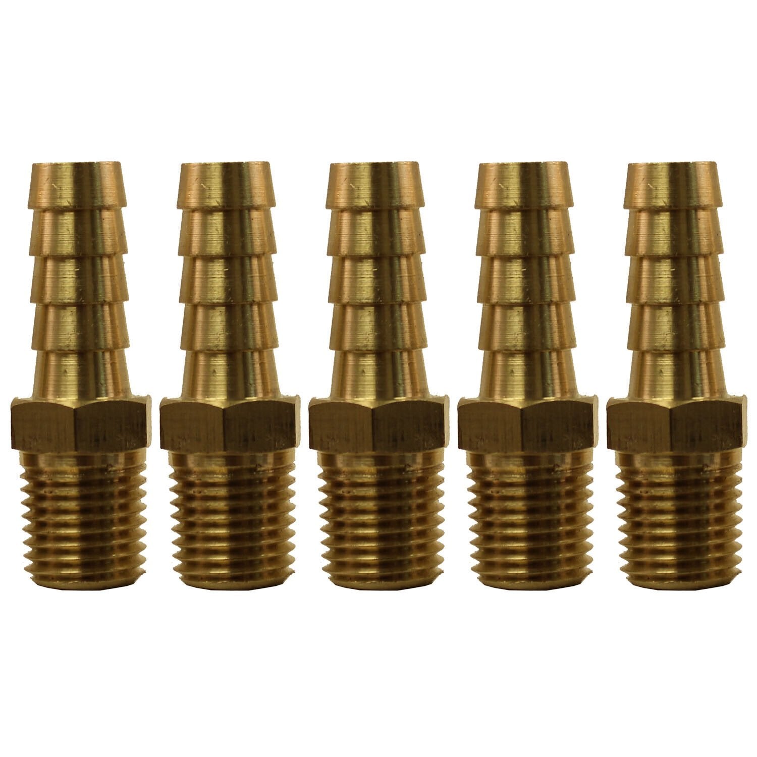 3/8" Hose Barb x 1/4" MPT Brass Hose Fitting Pack of 5