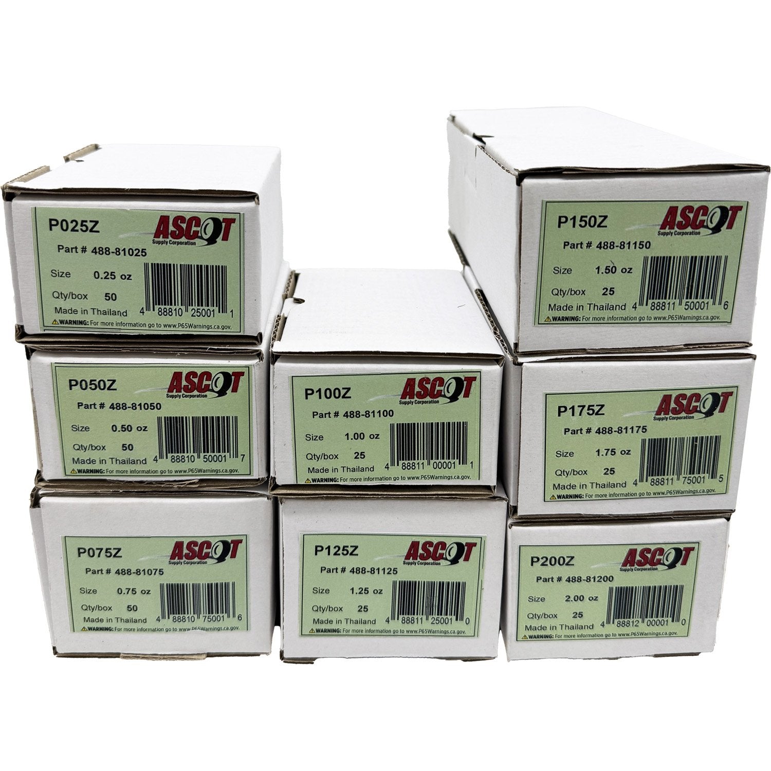 Ascot P Style Coated Zinc Clip-On Wheel Weight Bundle .25oz-2.00oz (8 Items)