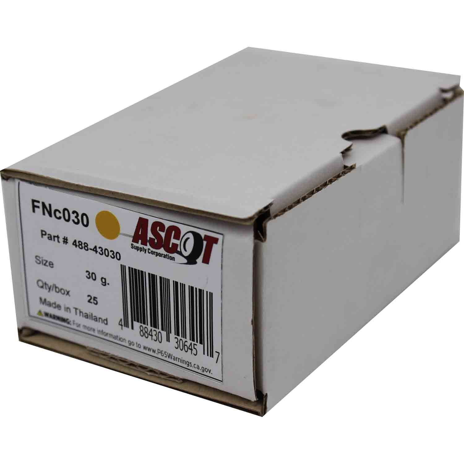 Ascot FN Style Coated Lead Clip-On Wheel Weight 30gm (1.00oz) - Box of 25