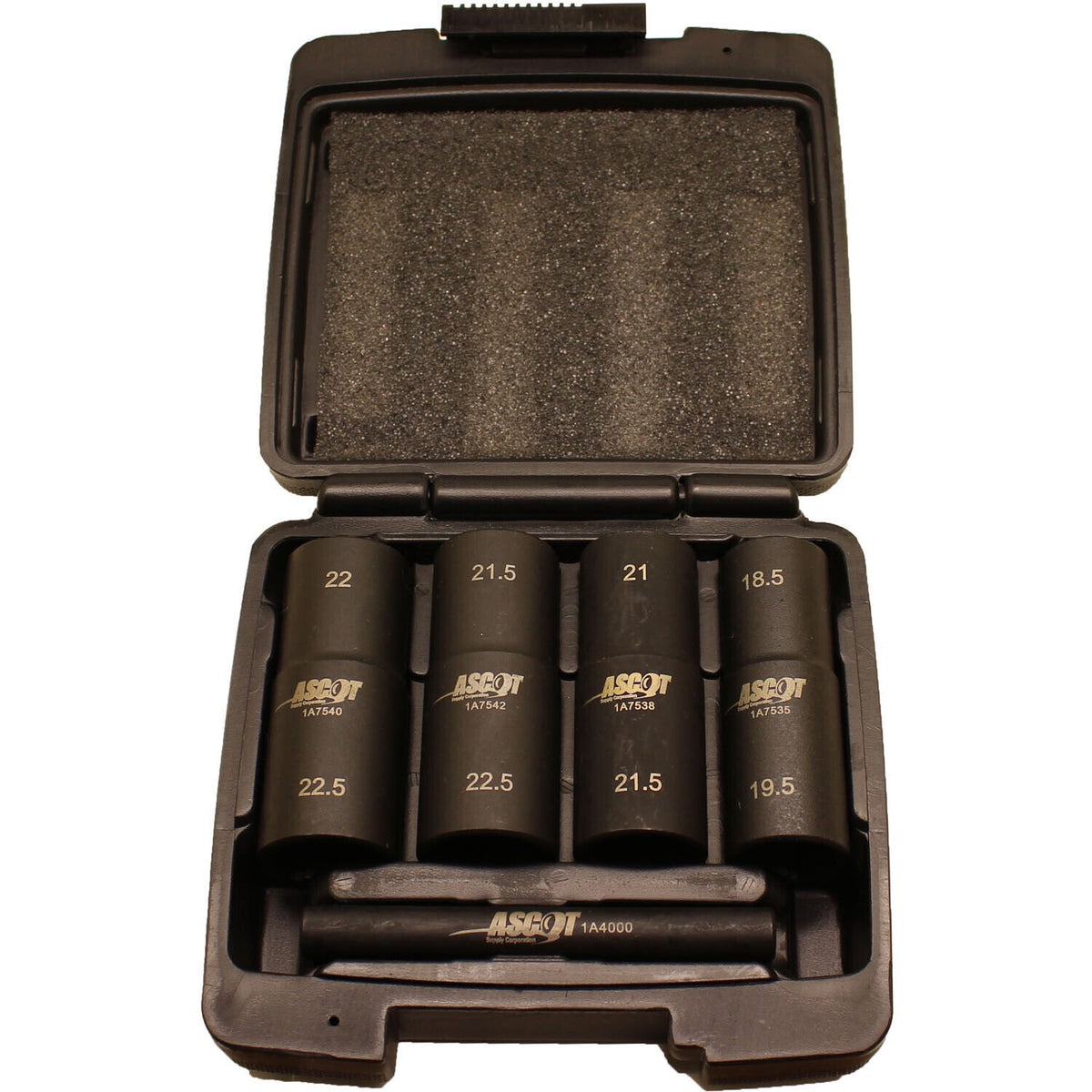 Juego de vasos dobles Ascot 167-12051 de 1/2" para llave de impacto de 18.5mm, 19.5mm, 21mm, 21.5mm, 22mm, 22.5mm