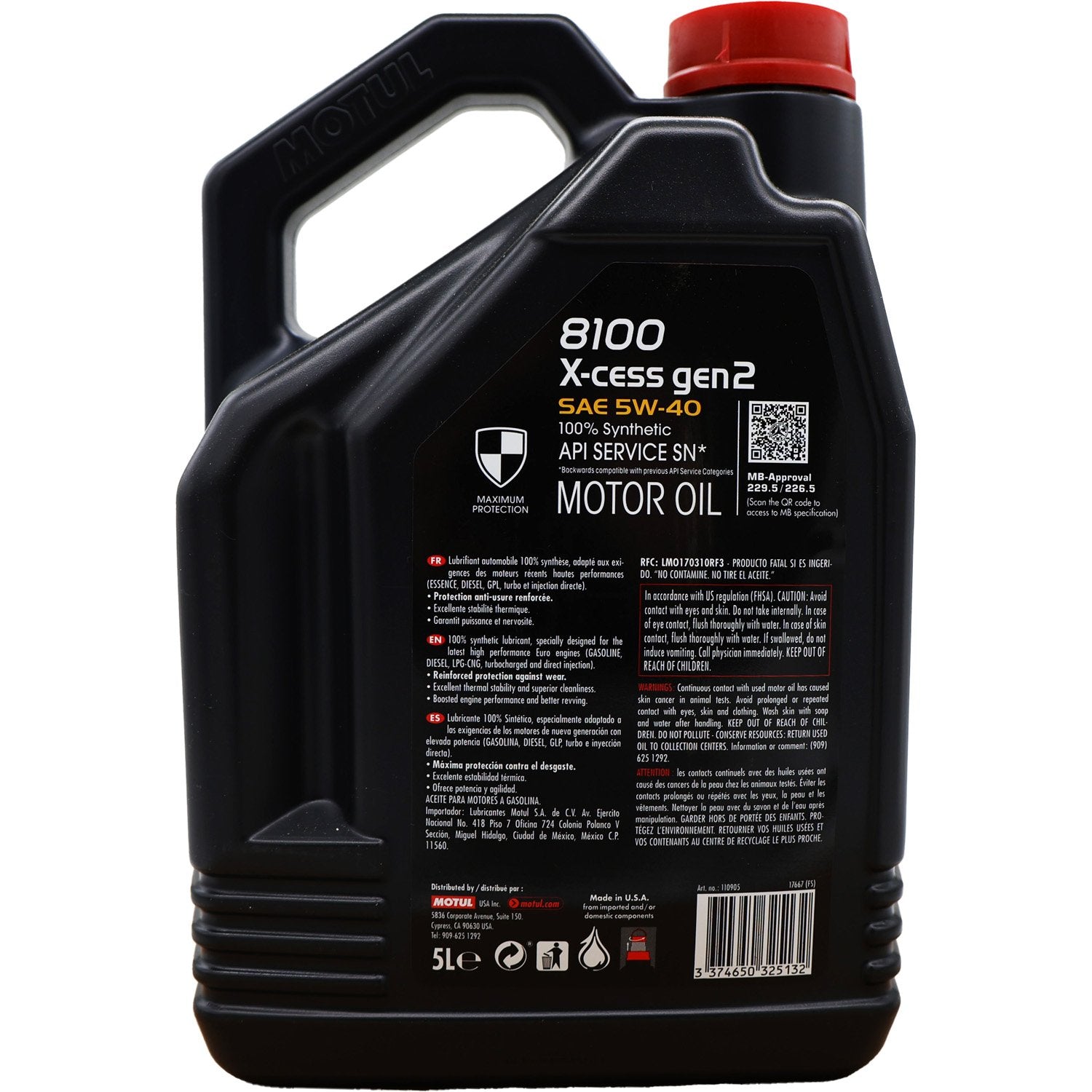 Motul 8100 X-Cess Gen2 Synthetic Motor Oil 5W40 - 5 Liter