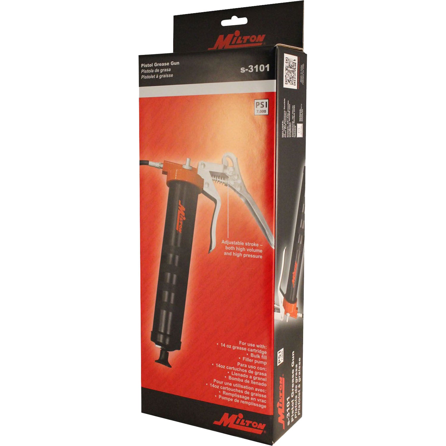 Milton S-3101 Pistol Grease Gun 7,000 PSI Max Pressure with 18" Hose