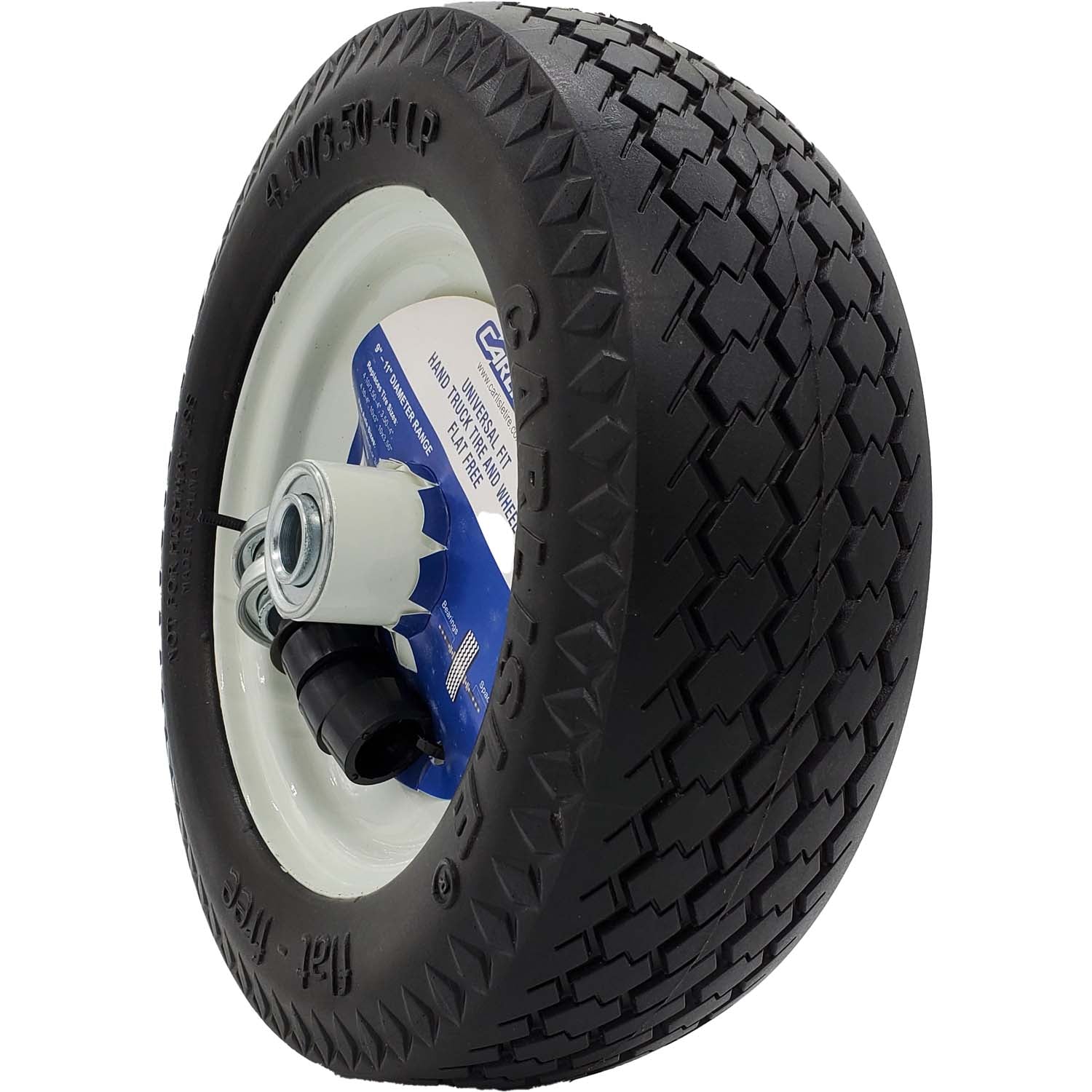 Carlisle 483811 Flat Free Universal Fit Utility Tire on White Rim 4.10/3.50-4