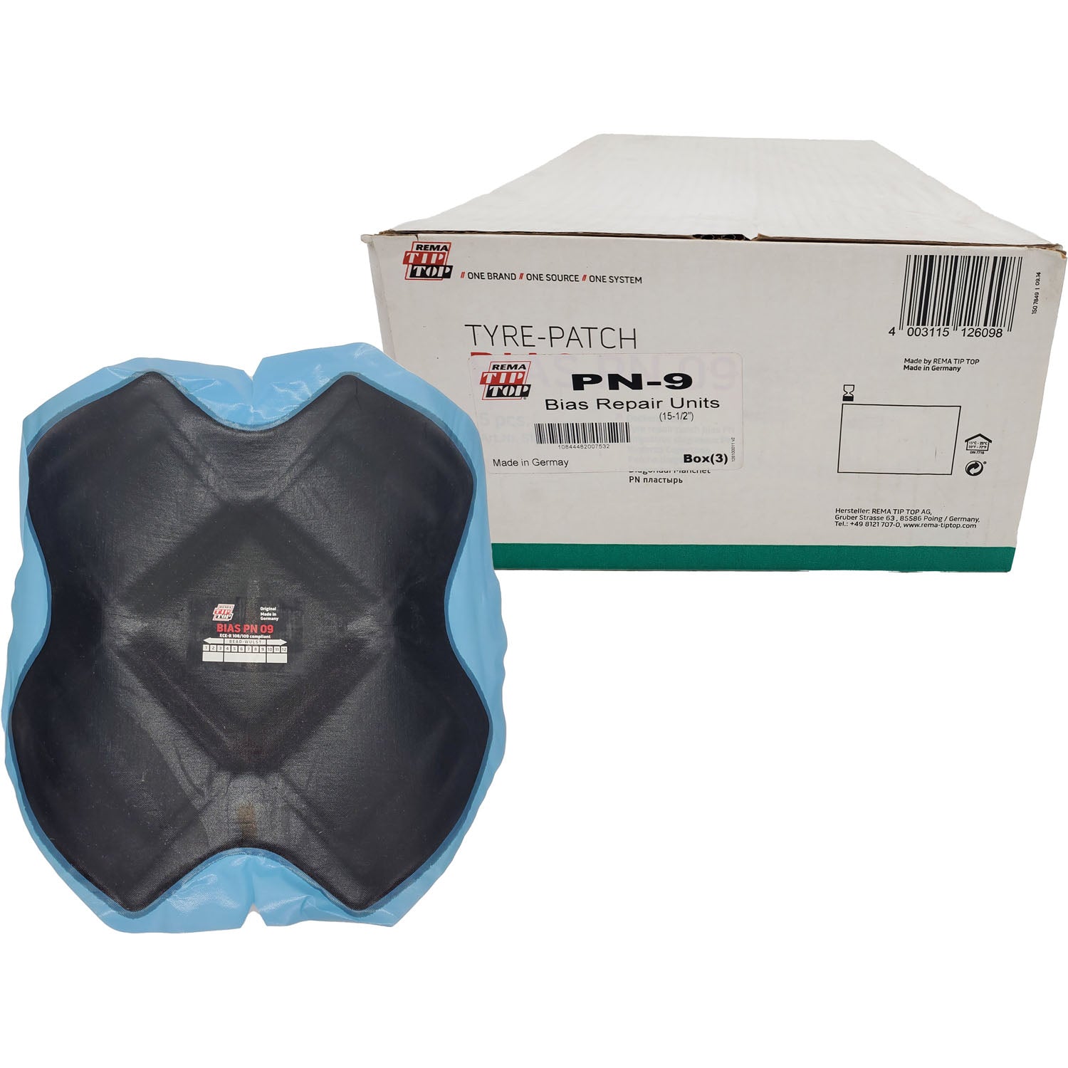 REMA TIP TOP PN-9 Square Bias Ply Tire Repair Patch 15-1/2" 8ply - Box of 3