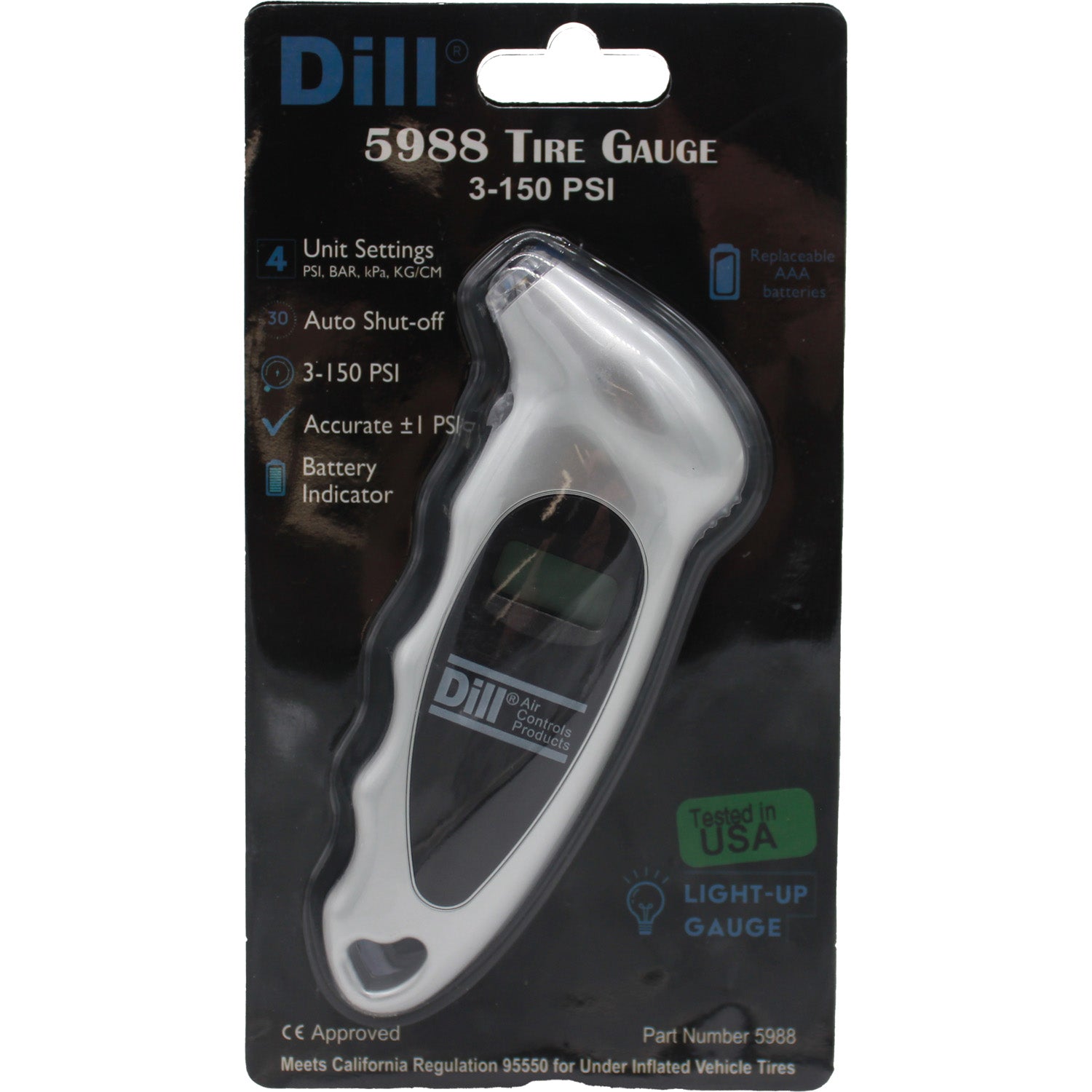 Dill 5988 Back Lit Digital Tire Gauge 0-100PSI CARB Compliant
