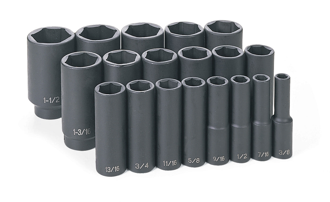 Grey Pneumatic 1319D 1/2'' Drive Deep Length Impact Socket Set - 19 Piece
