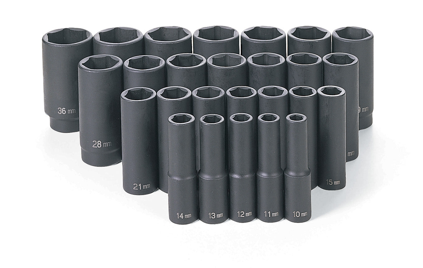Grey Pneumatic 1326MD 1/2" Drive Deep Length Metric Impact Set - 26 Piece