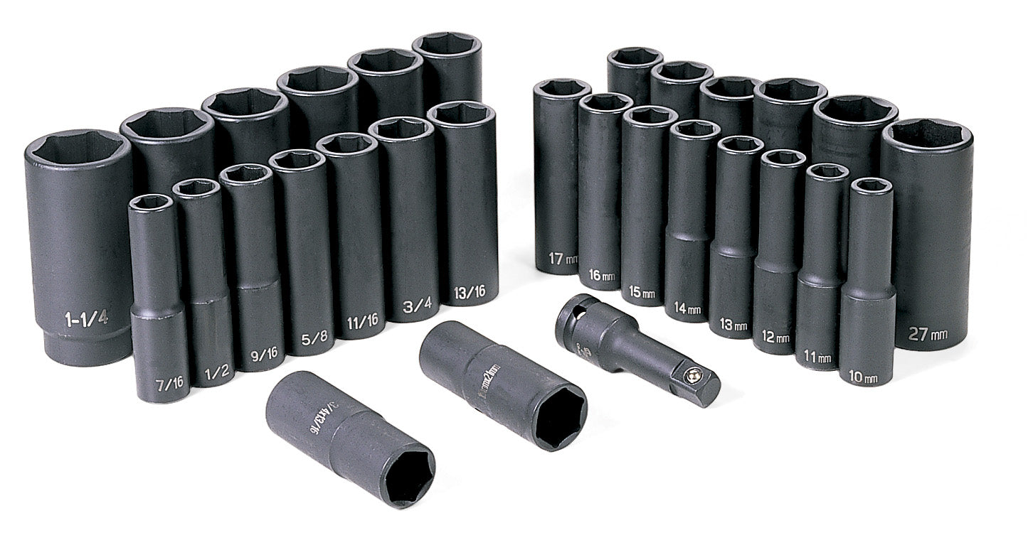 Grey Pneumatic 1512DM 1/2" Drive 30-Piece SAE and Metric Deep Socket Set