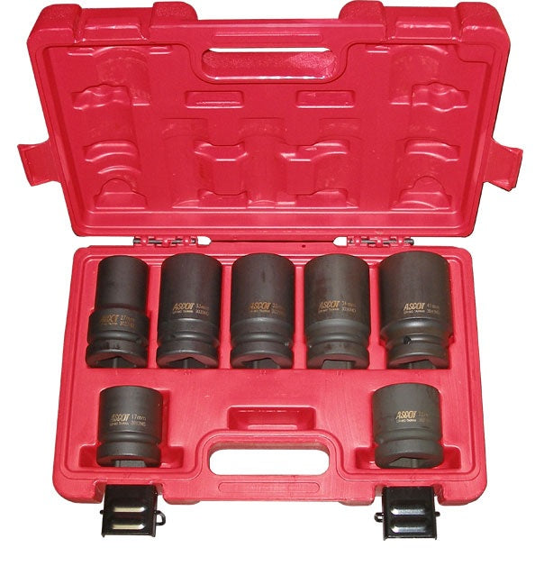 Ascot 3197M 1" Drive Deep Metric Socket Set with Case 7 Piece
