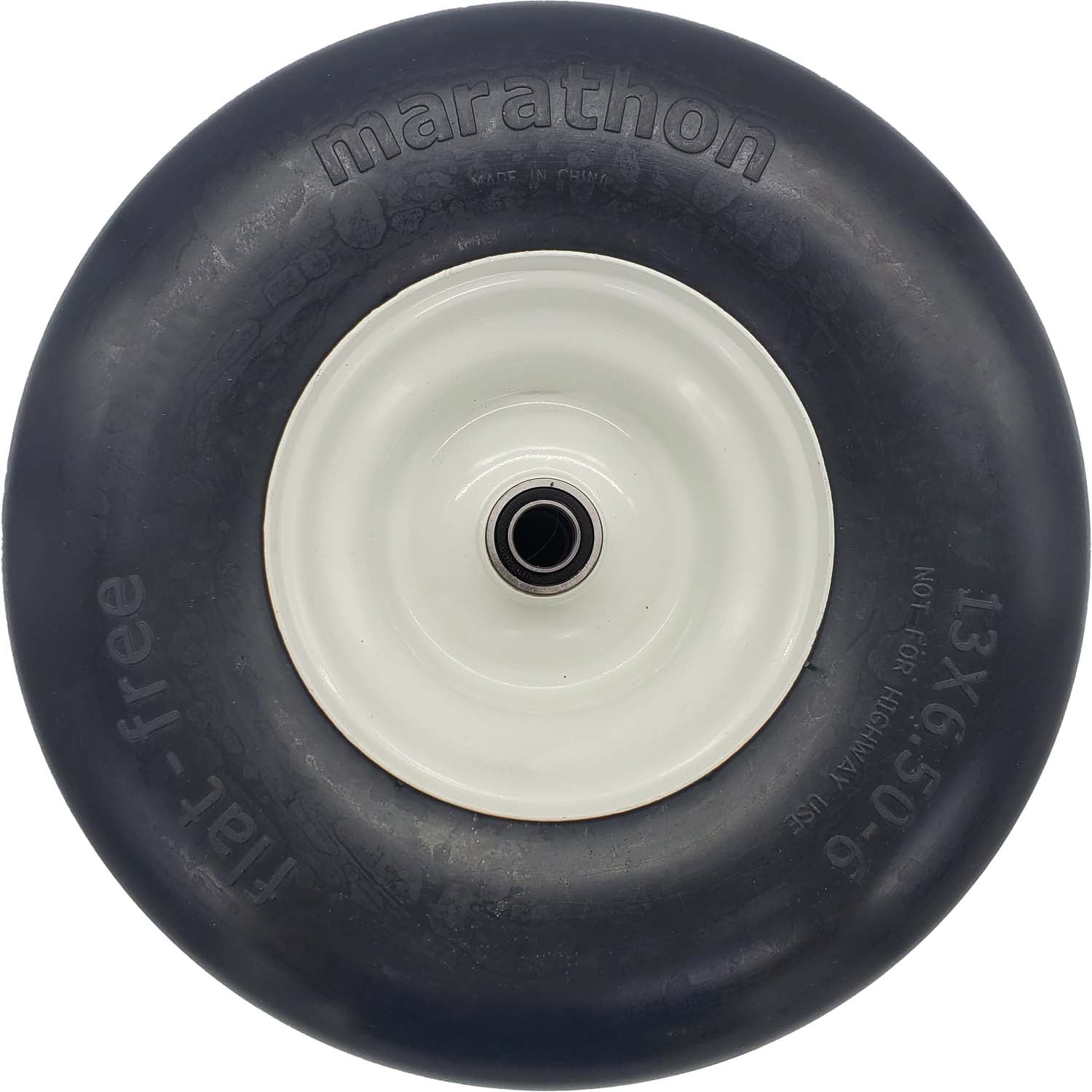 Marathon 30256 Flat Free Smooth Lawn and Garden Tire on Rim 13x6.50-6