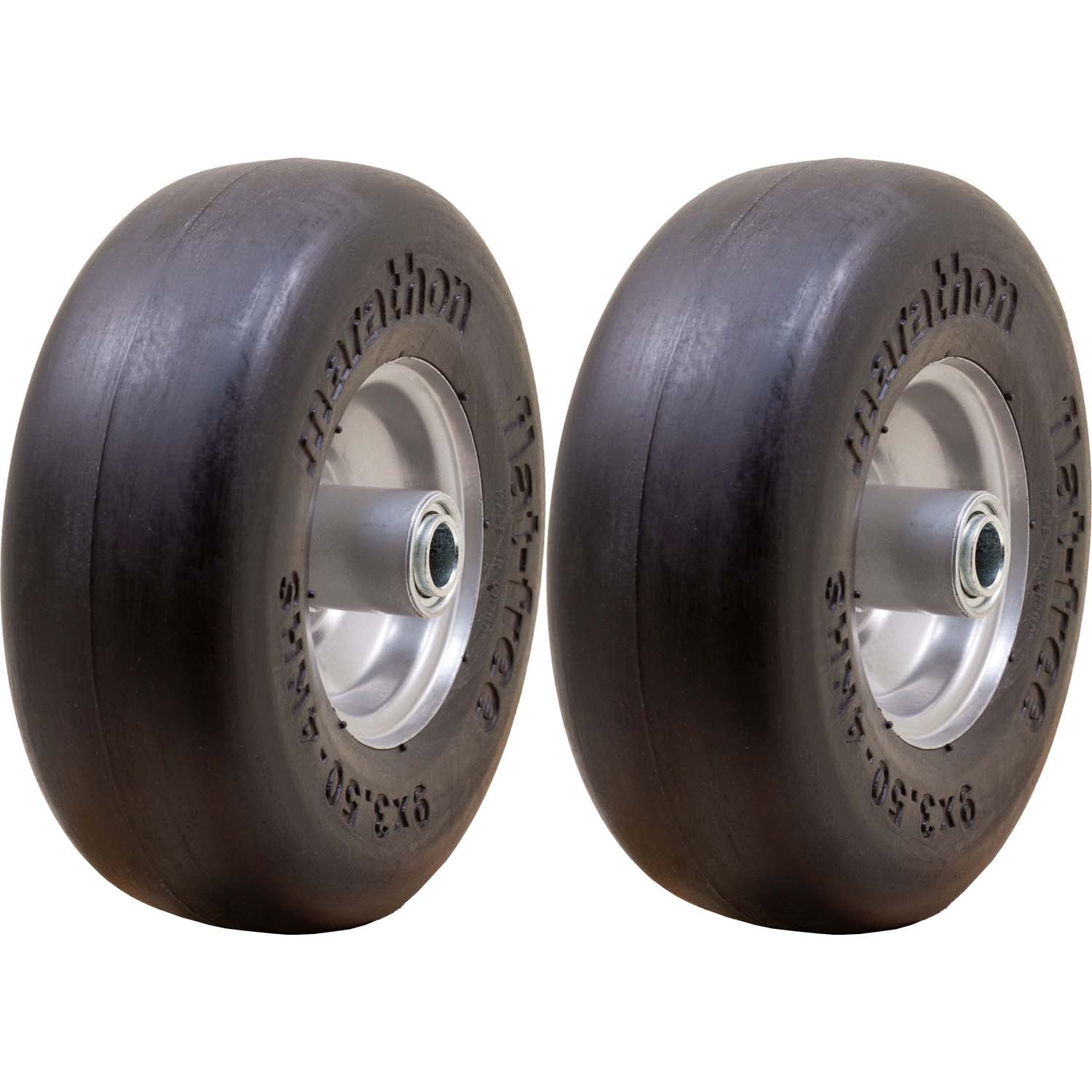 Carlisle 483831 Flat Free Smooth SP Lawn Mower Tire on Rim 9x3.50-4 Pack of 2