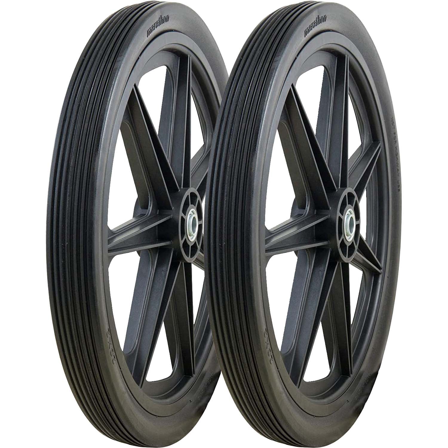 Marathon 92001 Flat Free Ribbed Garden Cart Tire on Rim 20x2 Pack of 2