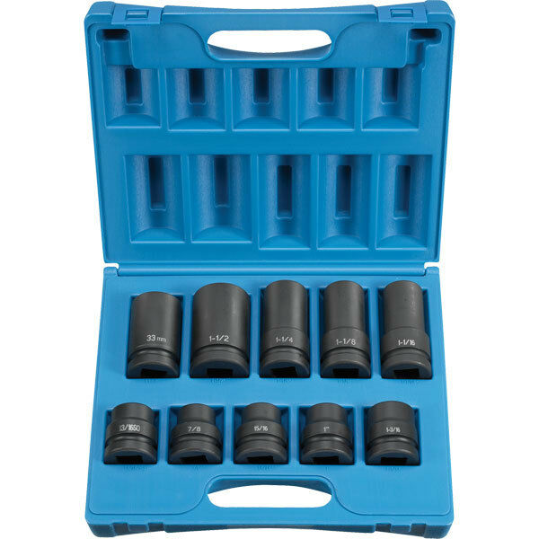 Grey Pneumatic 9152 1" Drive Standard and Deep Impact Socket Set 10 Piece
