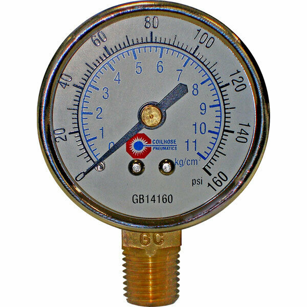 Coilhose Pneumatics GB14160 2" Bottom Mount Air Gauge 0-160PSI 1/4" Mpt