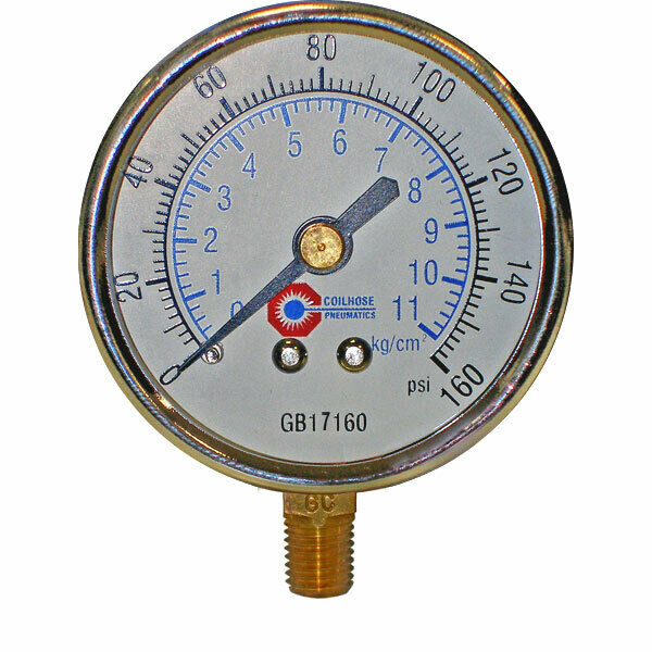 Coilhose Pneumatics GB17160 3-1/2" Bottom Mount Air Gauge 0-160PSI 1/4" Mpt