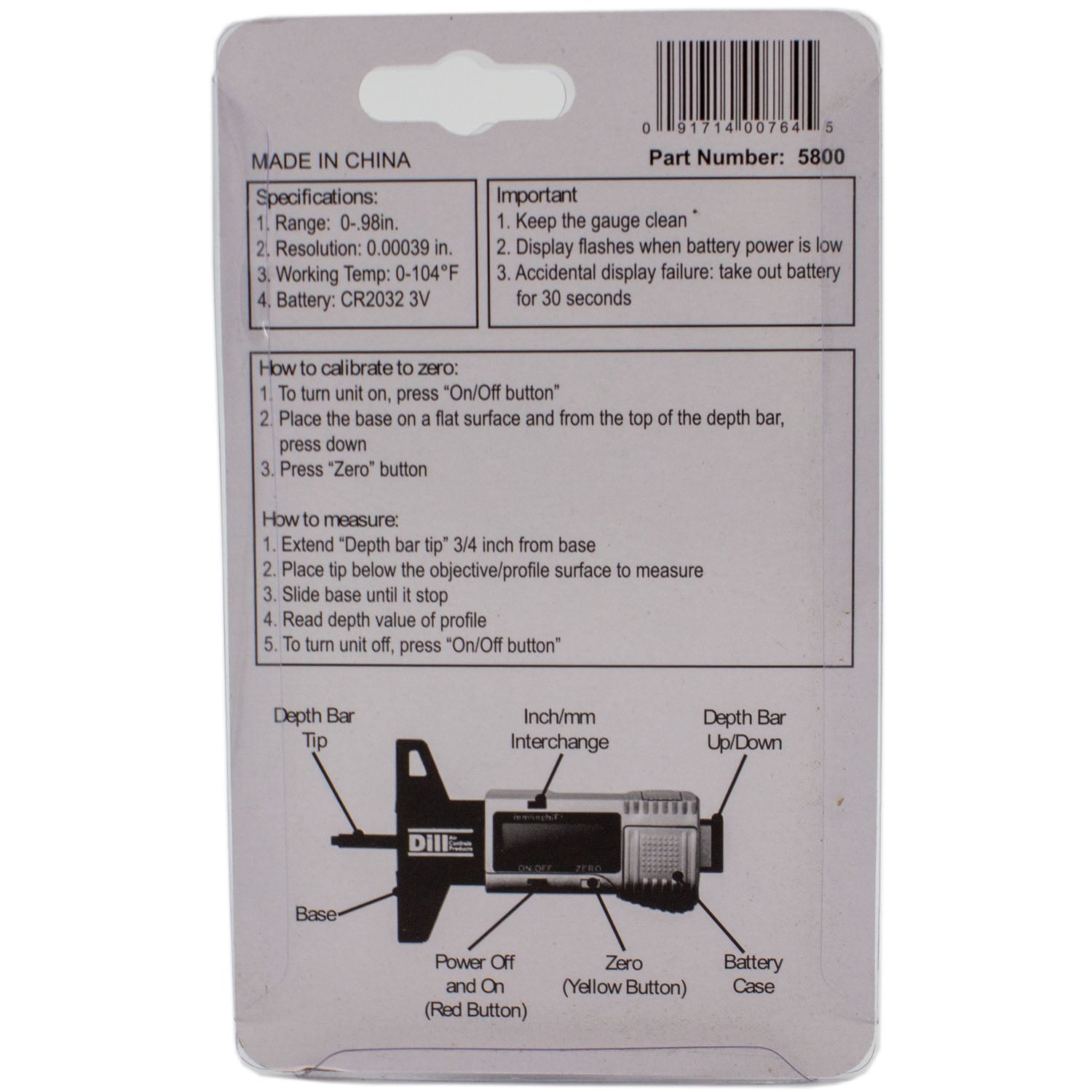 Dill Air Controls 5800 Digital Tread Depth Gauge 1/32 Increments