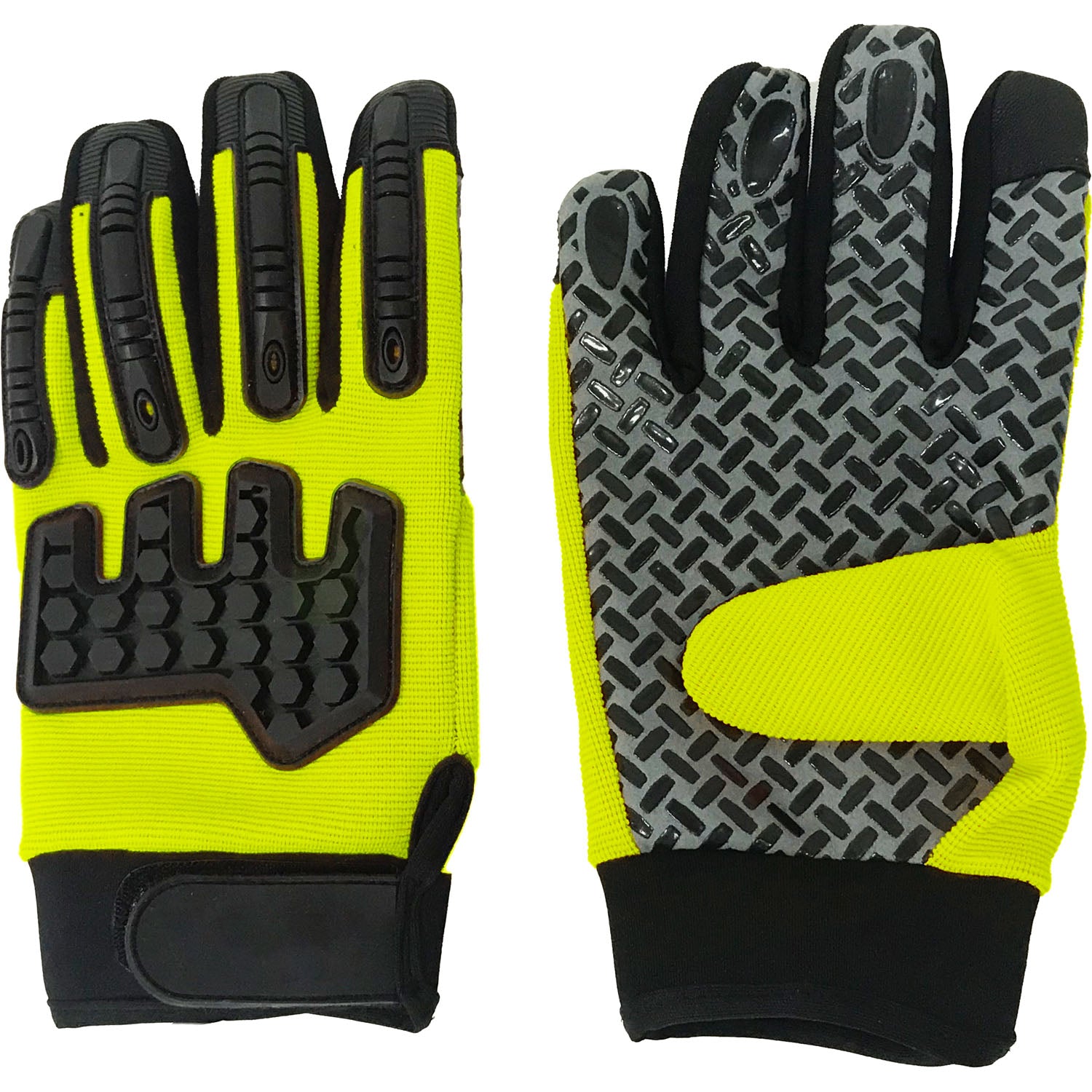 High Visibility Mechanics Gloves Green and Black 1 Pair