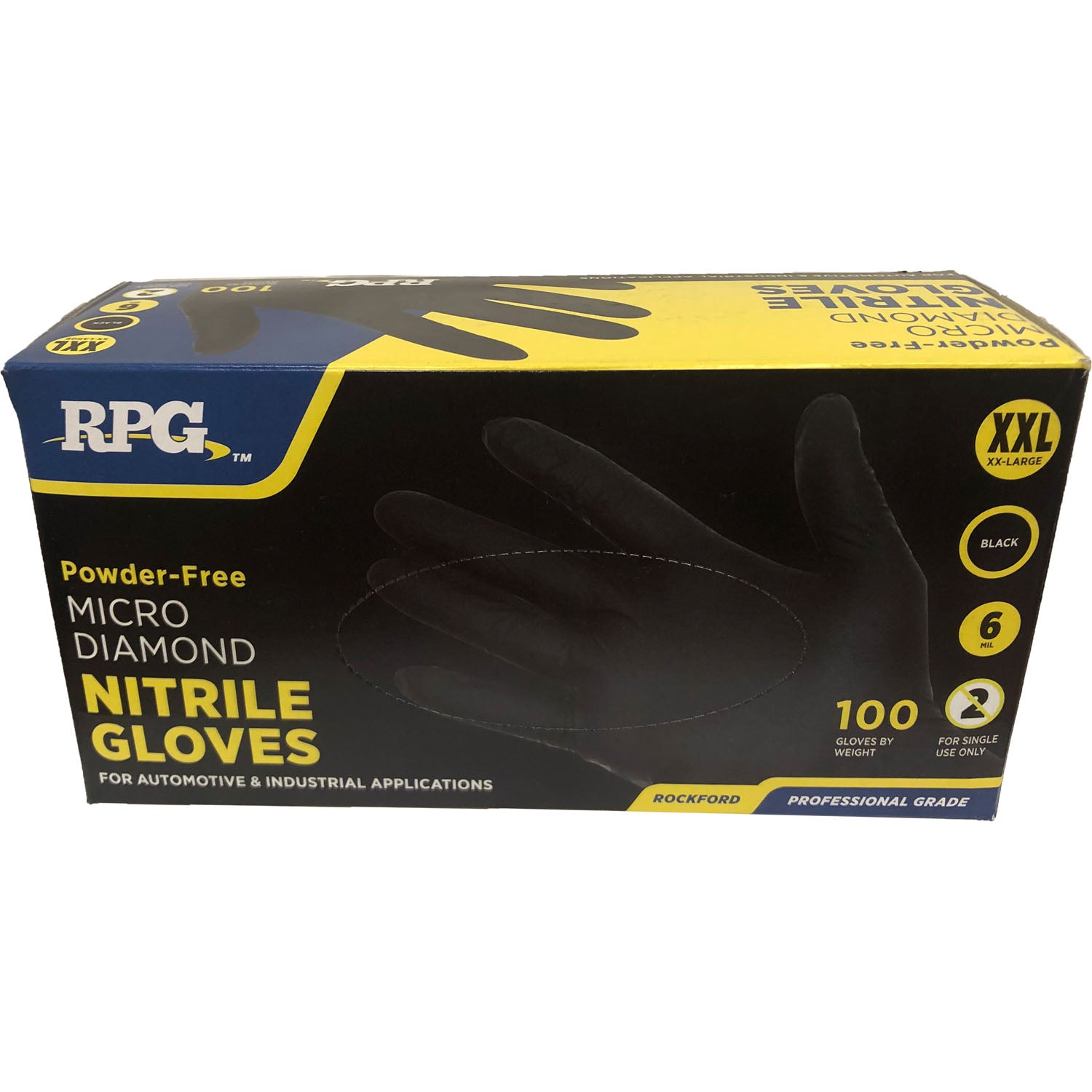 RPG Micro Diamond Powder Free 6 Mil Nitrile Gloves Black XX-Large Box of 100