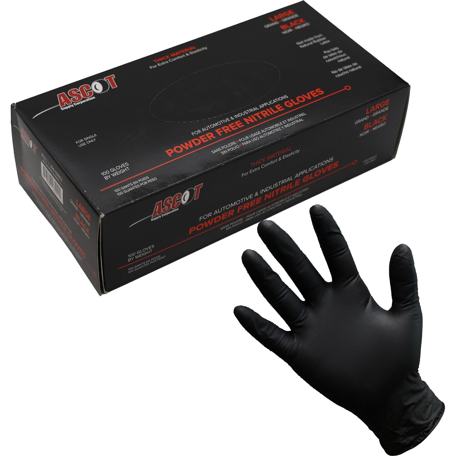 Ascot Powder Free Nitrile Gloves 5 Mil Black Large Box of 100