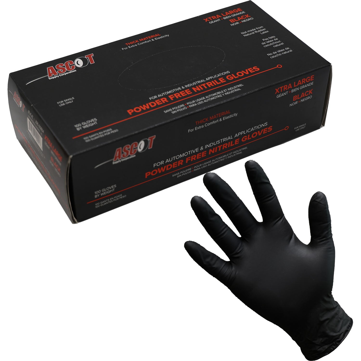 Ascot Powder Free Nitrile Gloves 5 Mil Black X-Large Box of 100