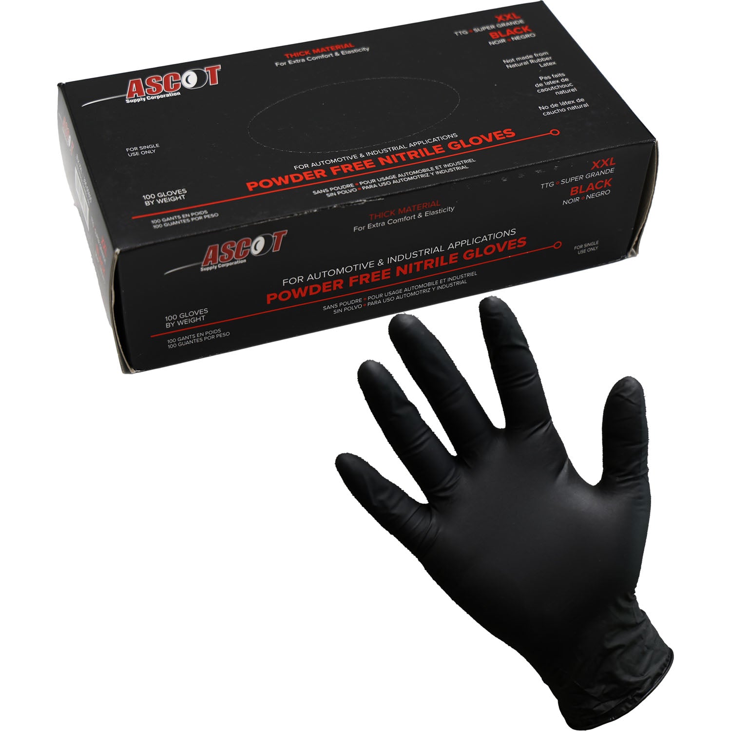 Ascot Powder Free Nitrile Gloves 5 Mil Black XX-Large Box of 100