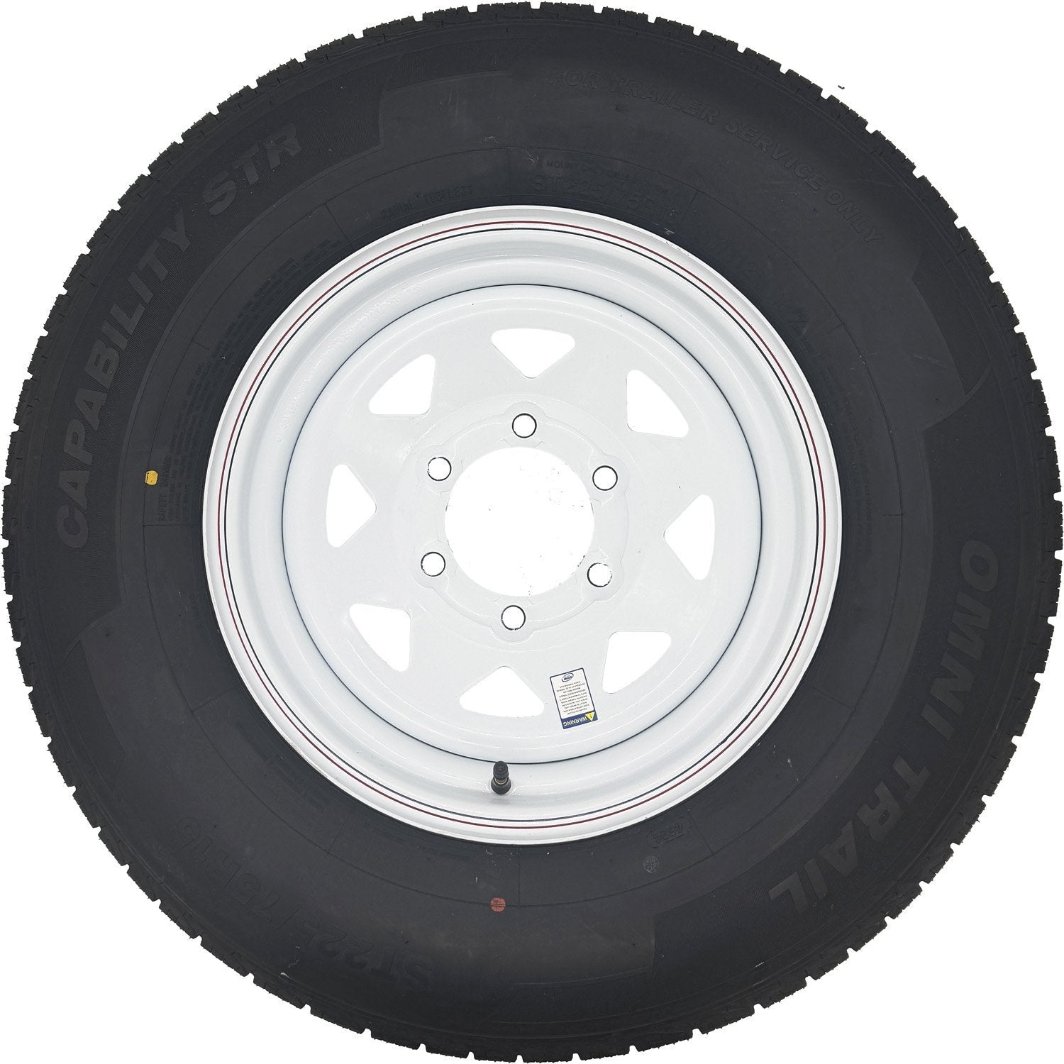 Omni Trail Capability STR 225/75R15 LRE 10 Ply Trailer Tire on a 6 on 5.5 Spoked Wheel