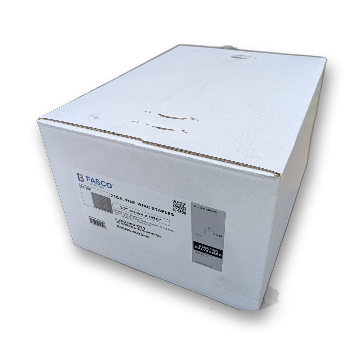 Fasco ESBNK-4023-08 21ga Staple 1/2 Crown 5/16 Leg - Case of 20 Boxes