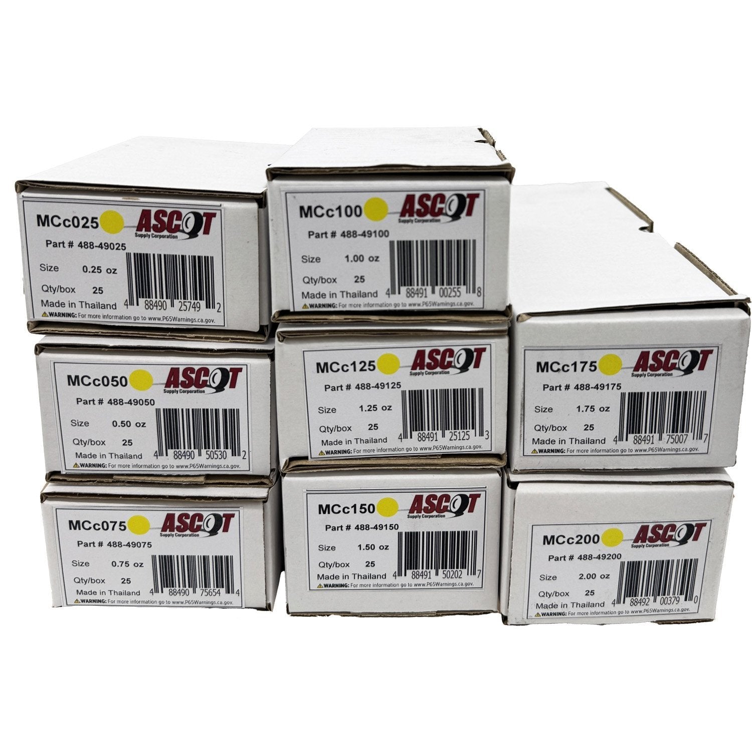 Ascot MC Style Coated Lead Clip-On Wheel Weight Bundle .25oz-2.00oz (8 Items)