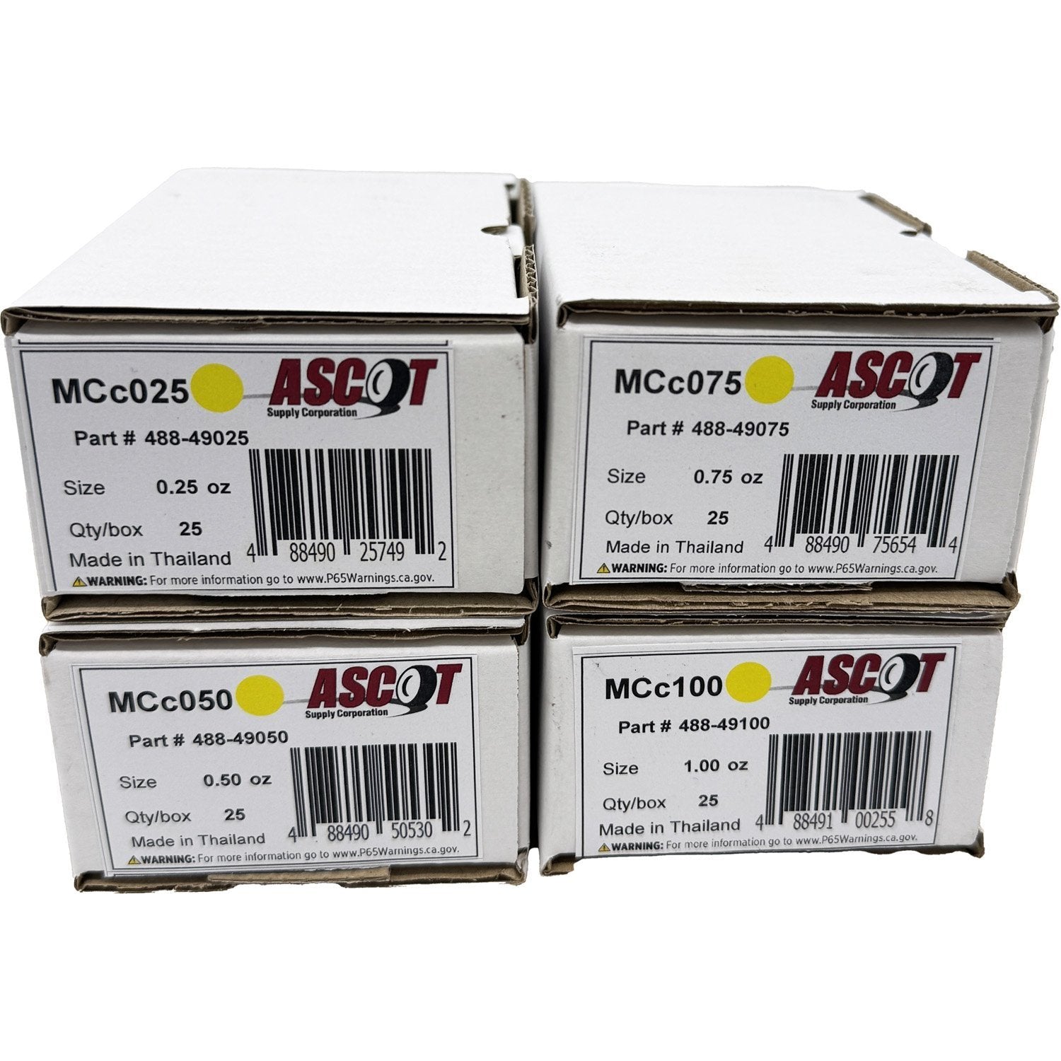 Ascot MC Style Coated Lead Clip-On Wheel Weight Bundle .25oz-1.00oz (4 Items)