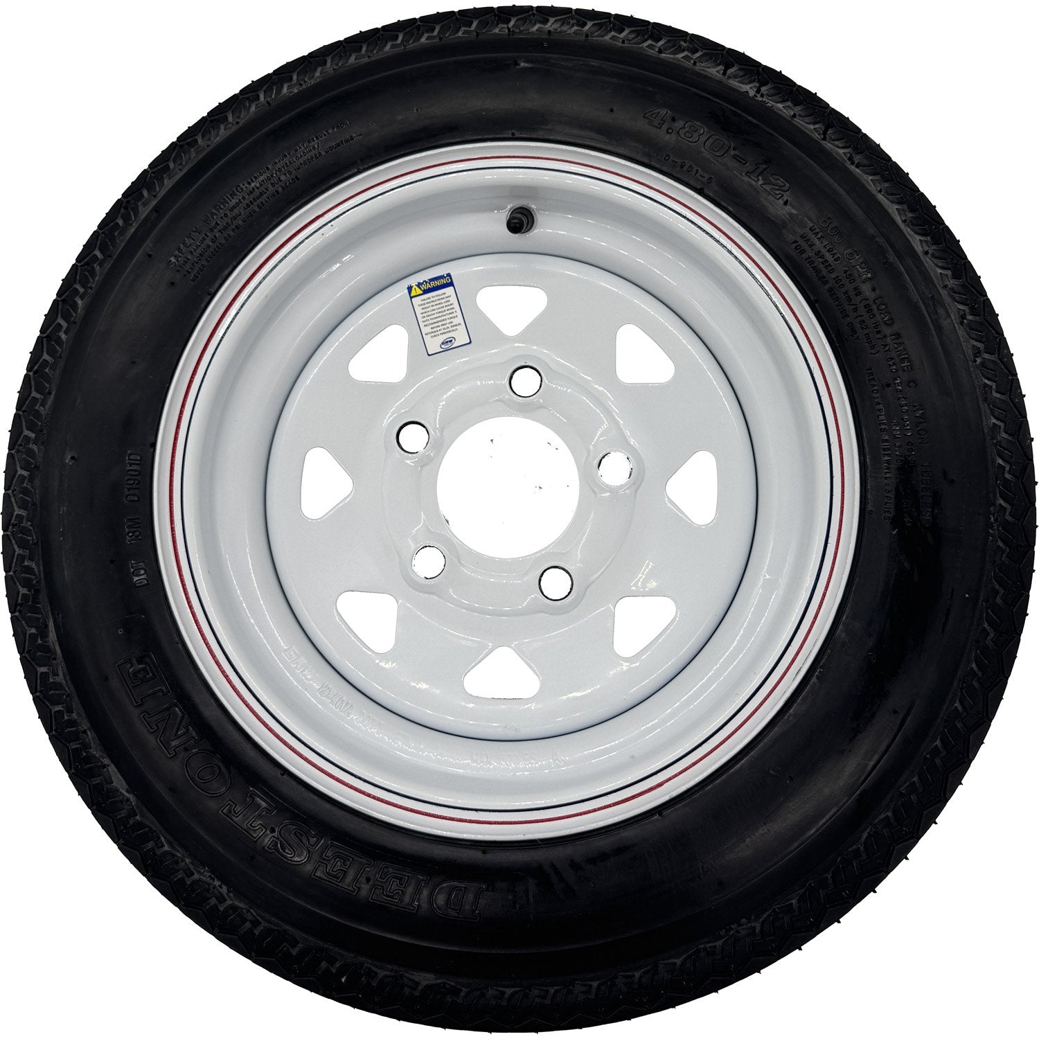 Deestone D901 4.80-12 LRC 6 Ply Trailer Tire on a 5 on 4.5 Spoked Wheel