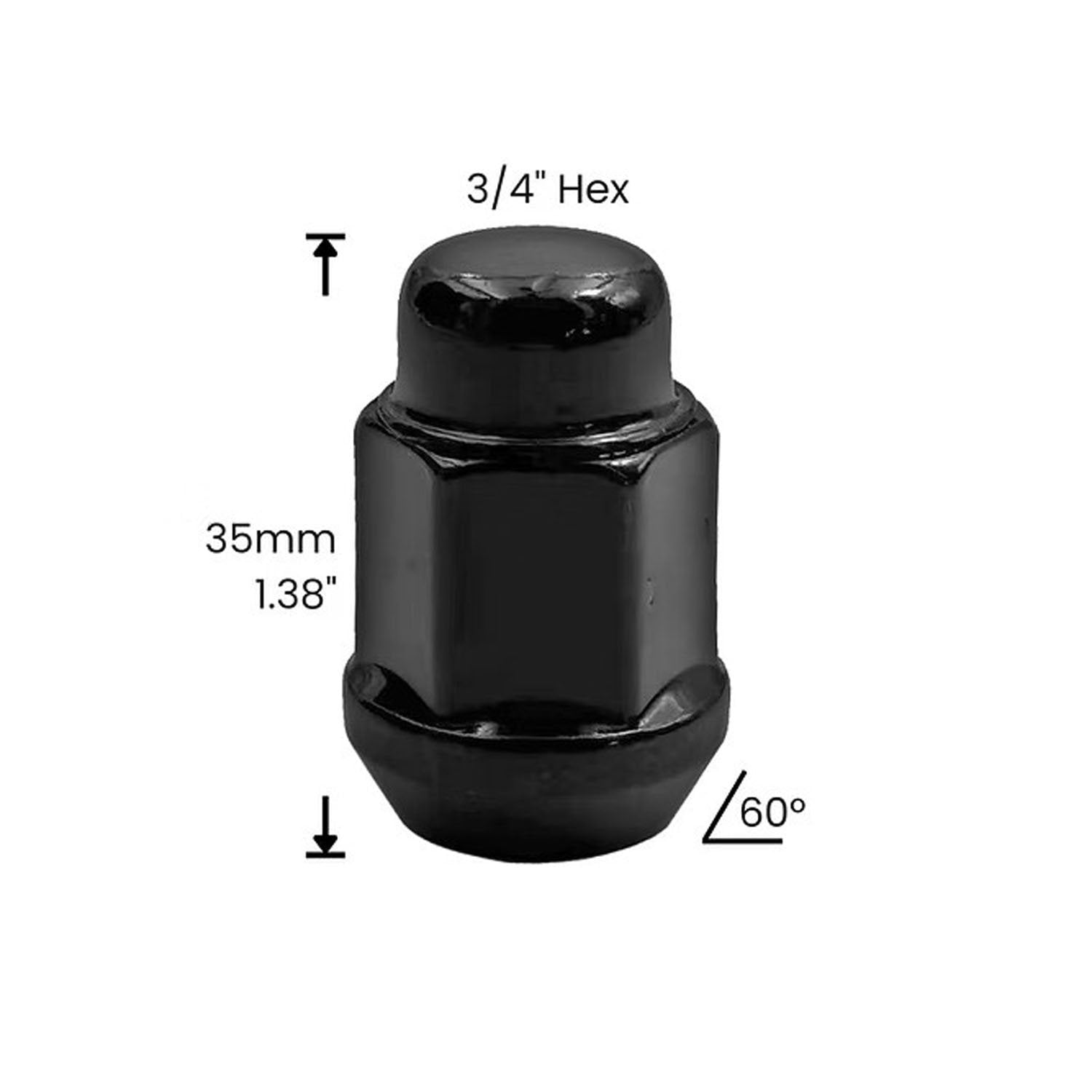 Premium Service M12x1.50 Bulge Acorn 2pc Wheel Lug Nut 3/4" Hex - Black Pack of 20