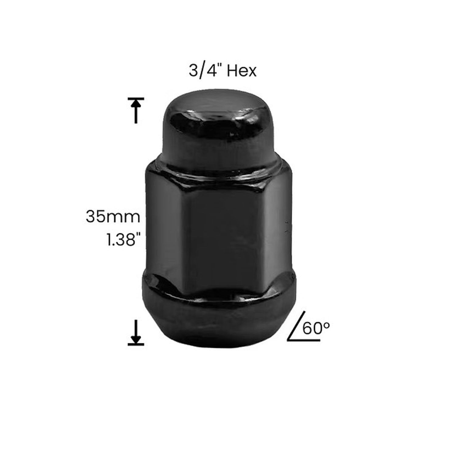 Premium Service M14x1.50 Bulge Acorn 2pc Wheel Lug Nut 3/4" Hex - Black Pack of 20
