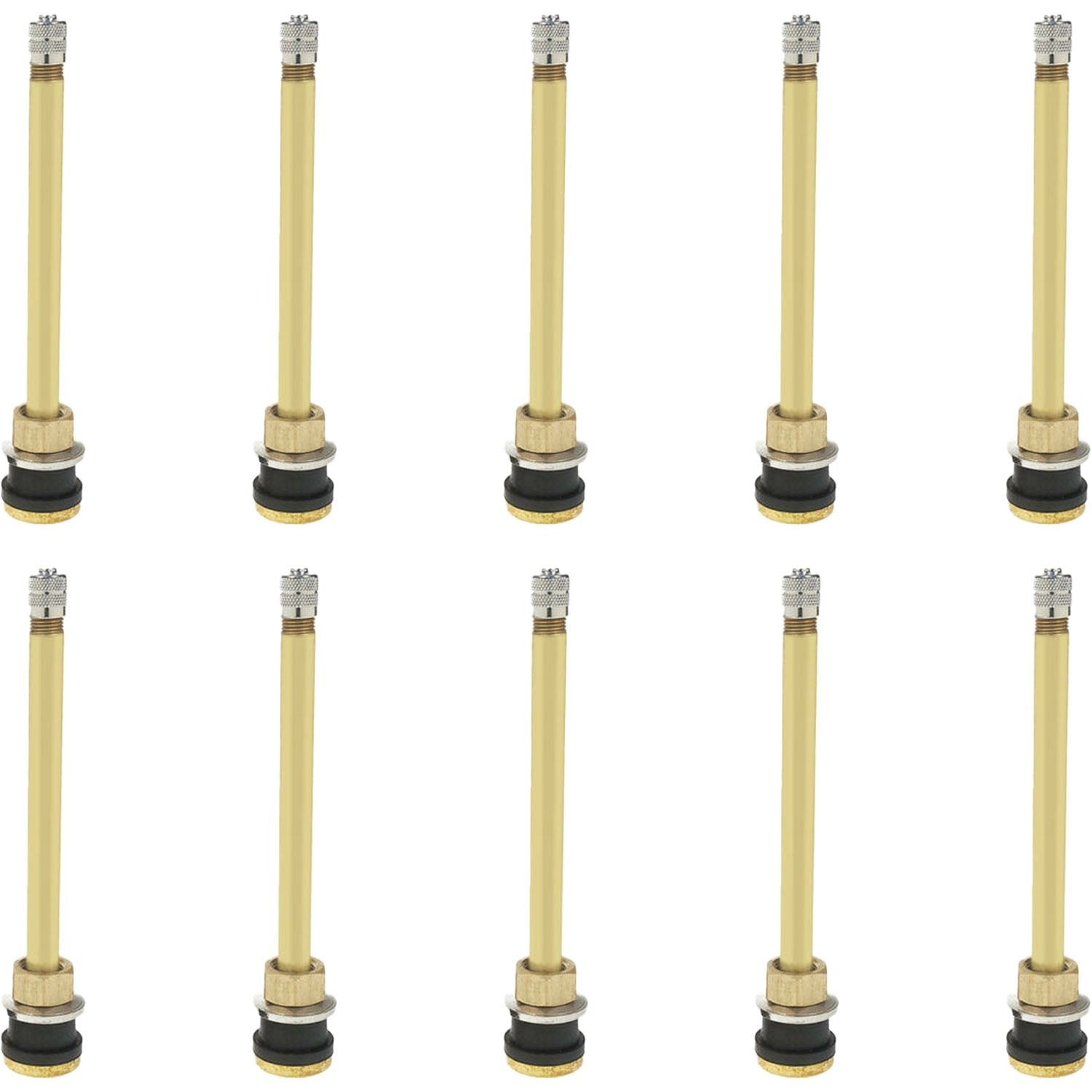 TR574 Vástago de válvula de neumático sin cámara de latón de 5" con abrazadera para camión, paquete de 10