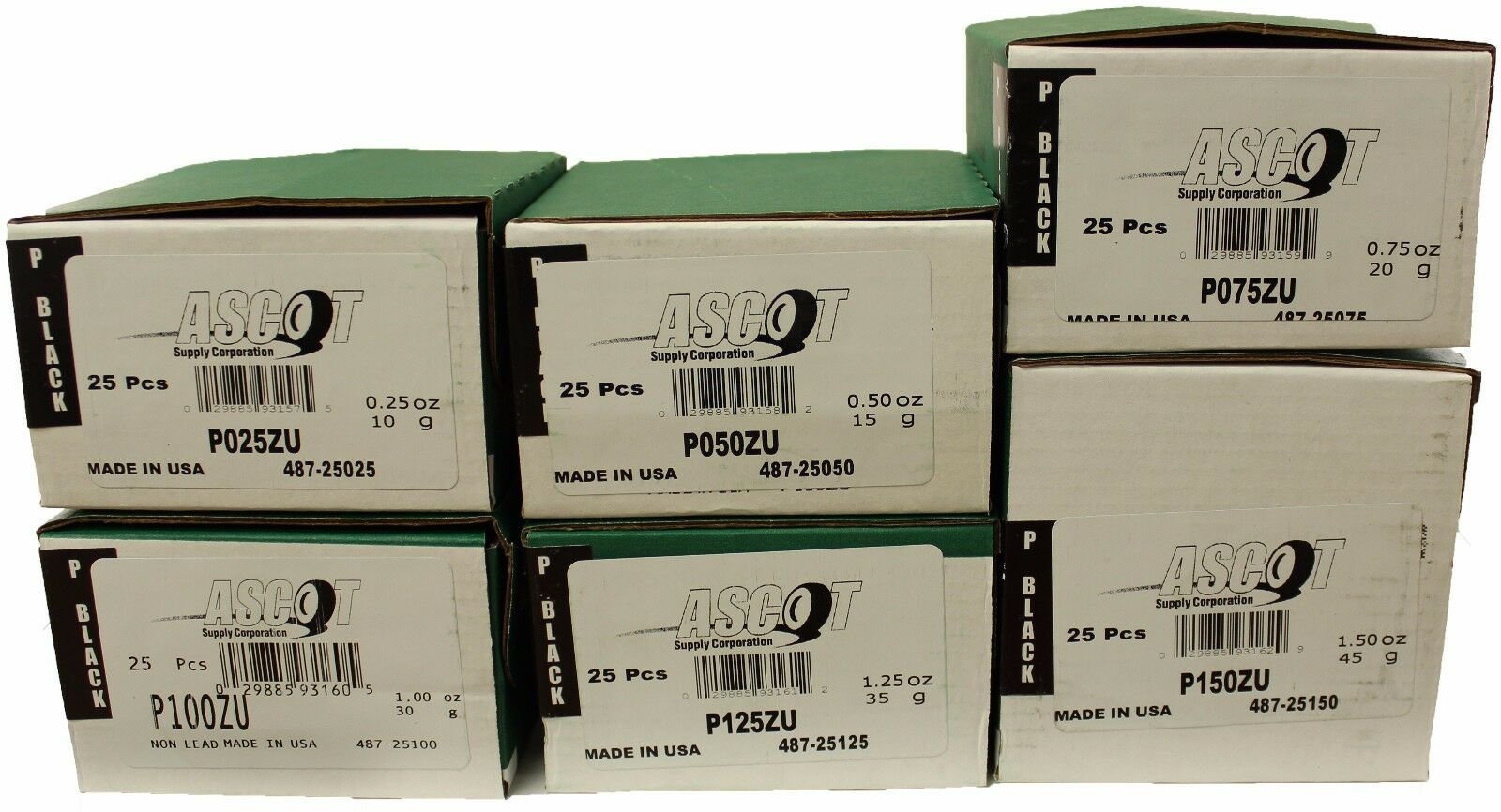 Perfect Equipment P Style Coated Zinc Wheel Weight Bundle 0.25 - 1.50oz