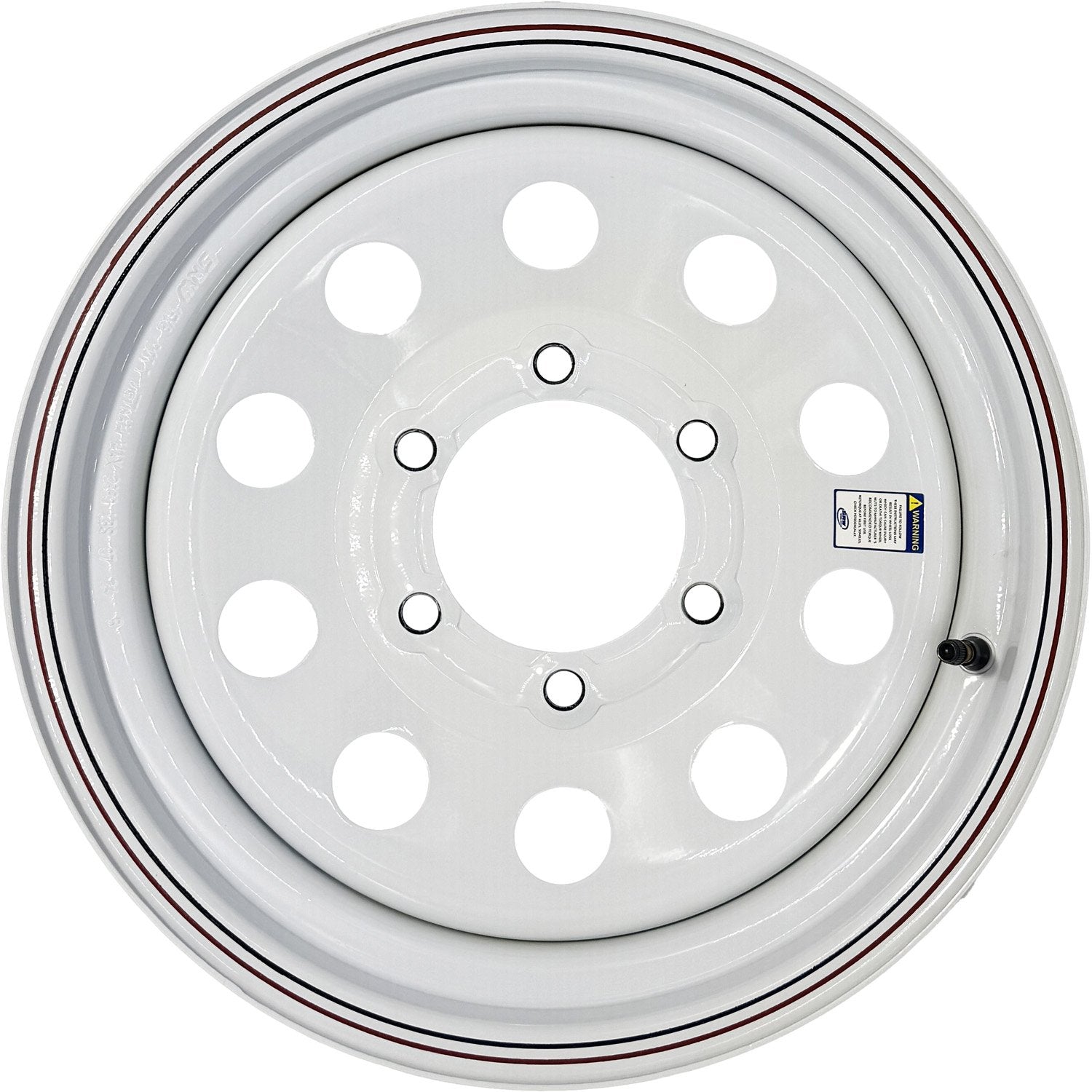 Premium Service 15x6 6 on 5.5 Modular Steel Trailer Wheel - White with Pin Stripes