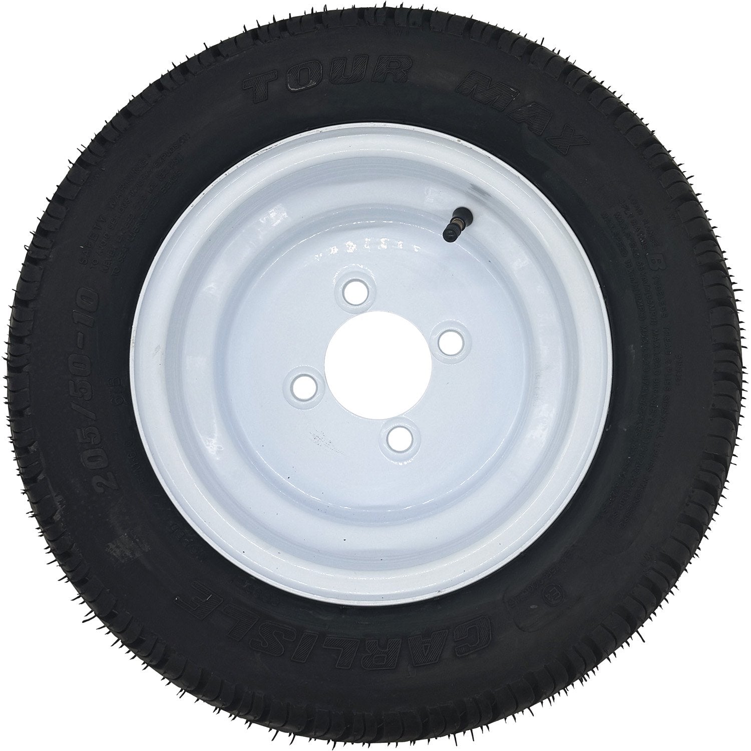 Golf Cart Tire & Wheel Assembly 205/50-10 4 Ply Carlstar Tour Max on 4 on 4 White Wheel
