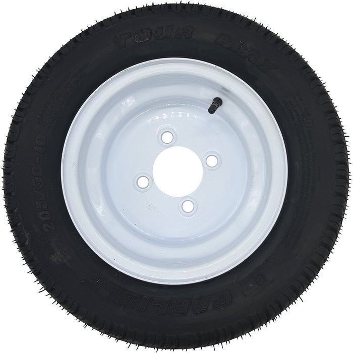 Golf Cart Tire & Wheel Assembly 205/50-10 4 Ply Carlstar Tour Max on 4 on 4 White Wheel
