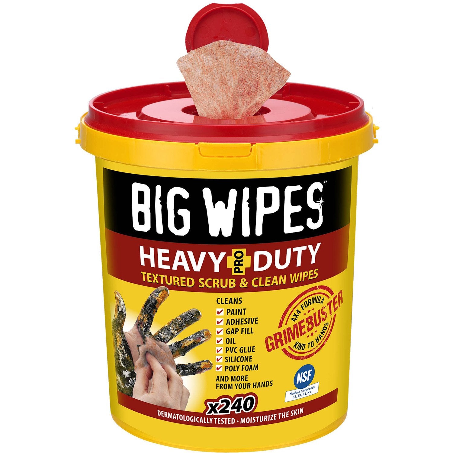 Big Wipes Pro + Heavy Duty Industrial Textured Scrubbing Wipes - Bucket of 240 Wipes