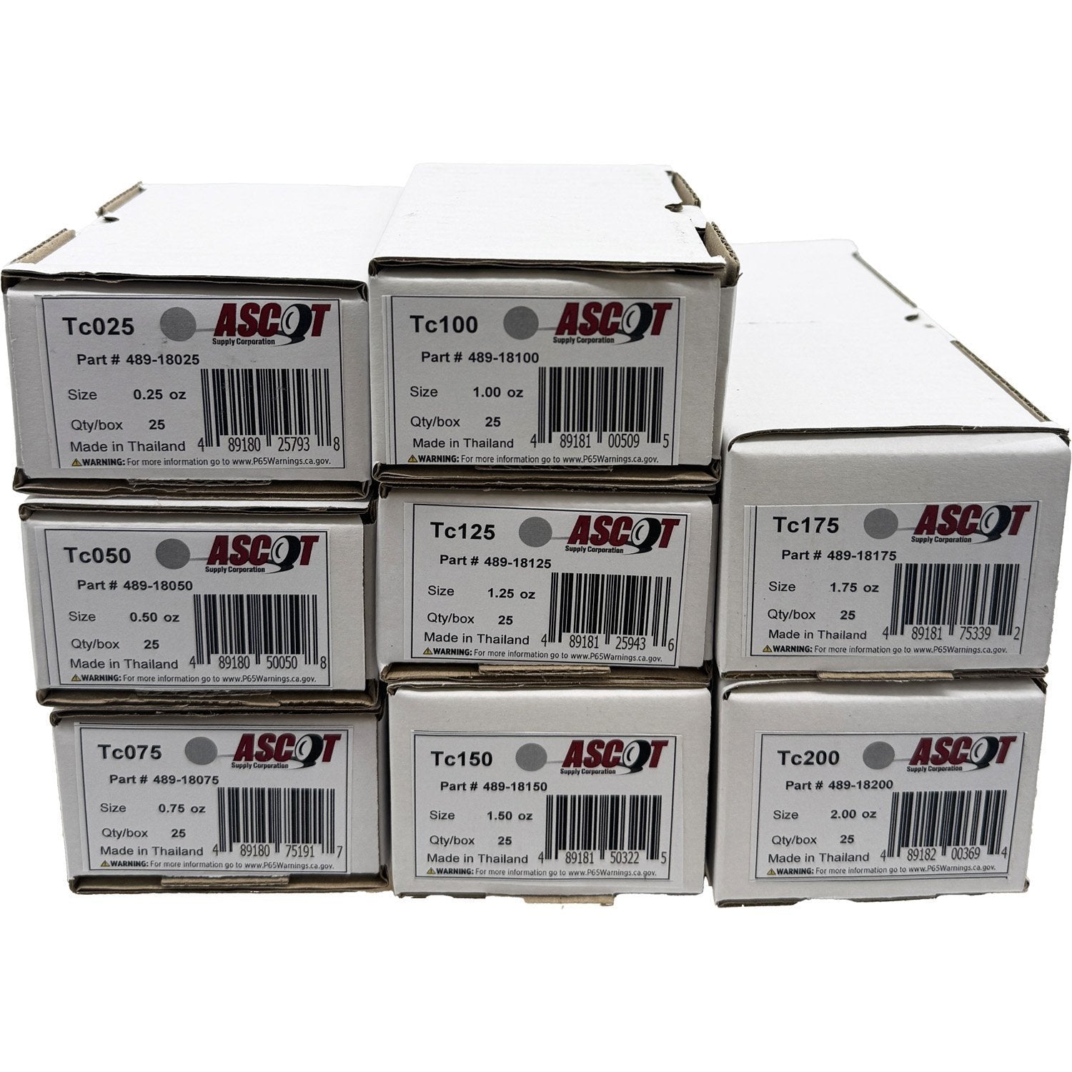 Ascot T Style Coated Lead Clip-On Wheel Weight Bundle .25oz-2.00oz (8 Items)