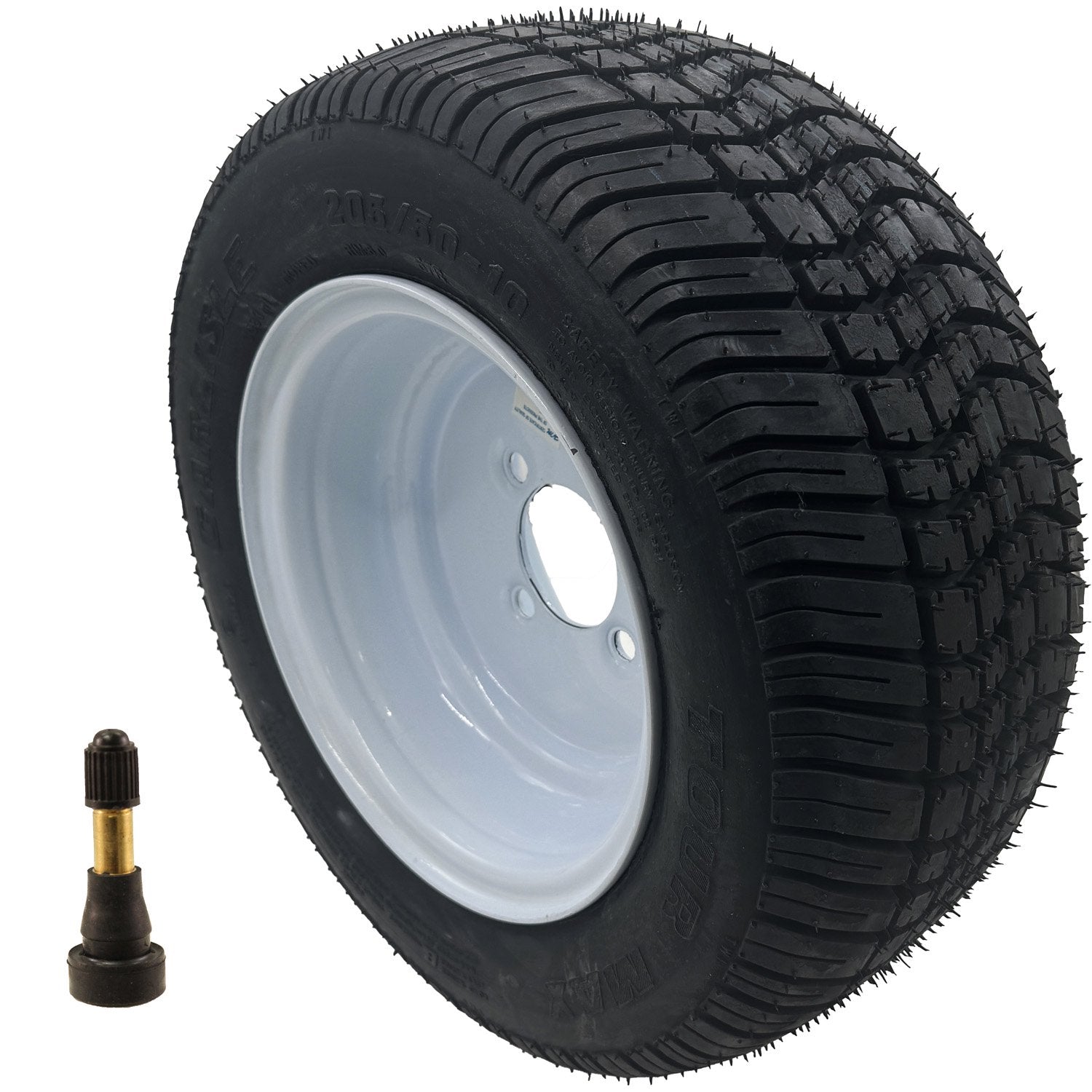 Golf Cart Tire & Wheel Assembly 205/50-10 4 Ply Carlstar Tour Max on 4 on 4 White Wheel