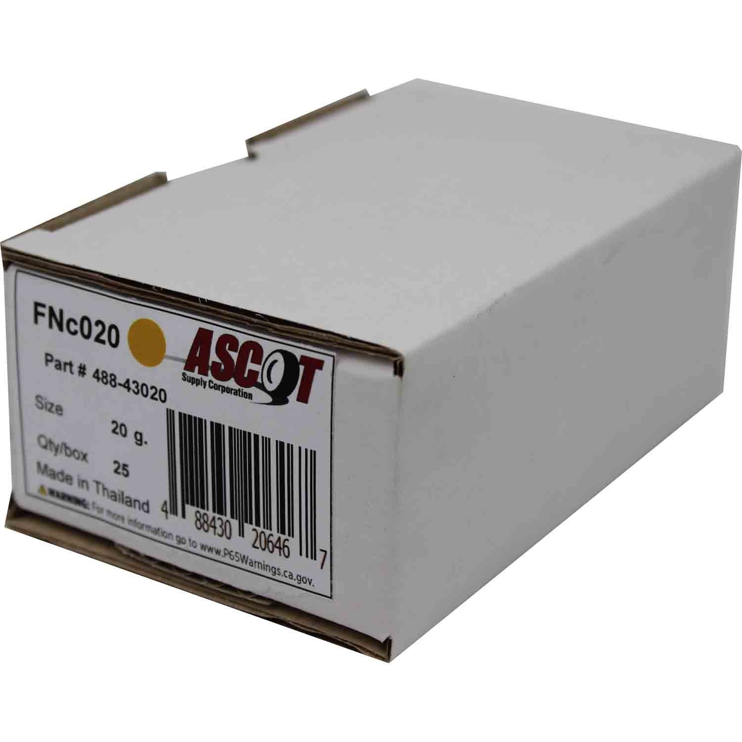 Ascot FN Style Coated Lead Clip-On Wheel Weight 20gm (.75oz) - Box of 25