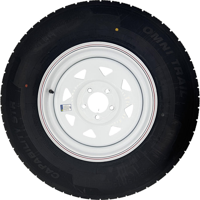 Omni Trail Capability STR 225/75R15 LRE 10 Ply Trailer Tire on a 5 on 4.5 Spoked Wheel