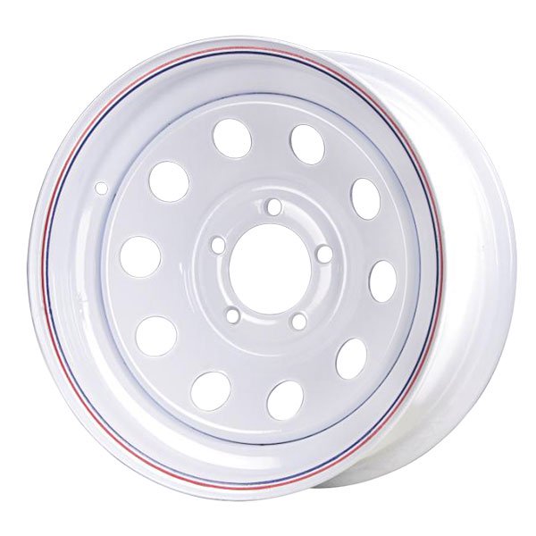 Premium Service 15x5 5 on 4.75 Modular Steel Whl White w/ Pinstripes