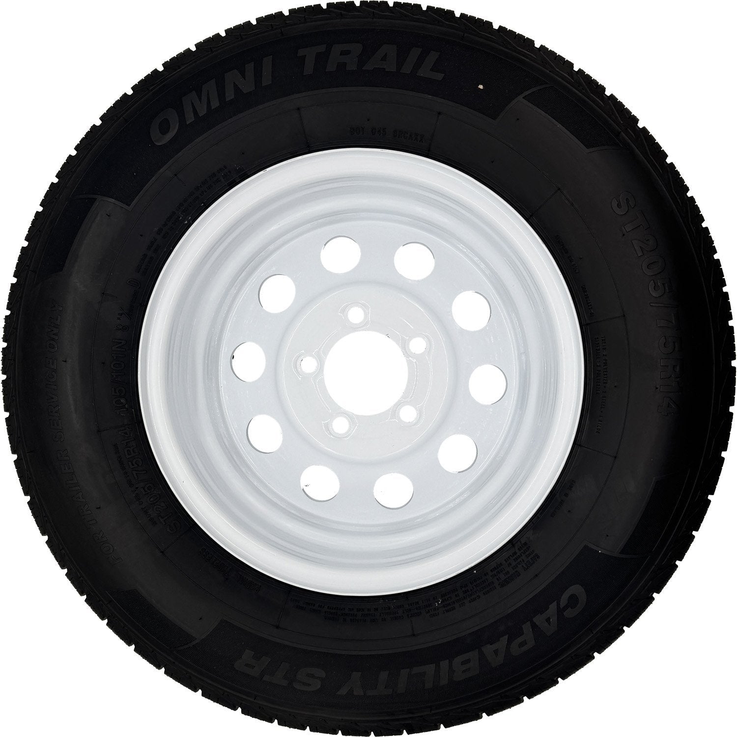 Omni Trail Capability STR 205/75R14 LRD 8 Ply Trailer Tire on a 5 on 4.5 Modular Wheel