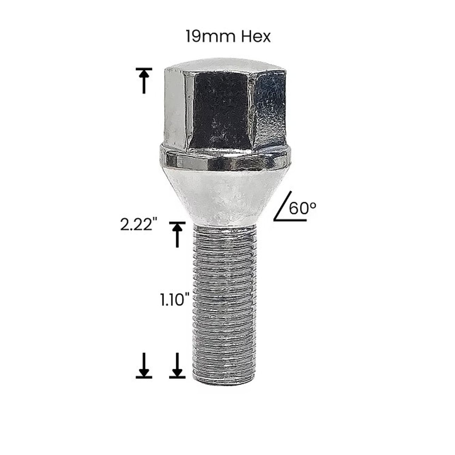 Premium Service M12x1.25 Cone Lug Bolt 19mm Hex Wheel Lug Nut Pack of 20