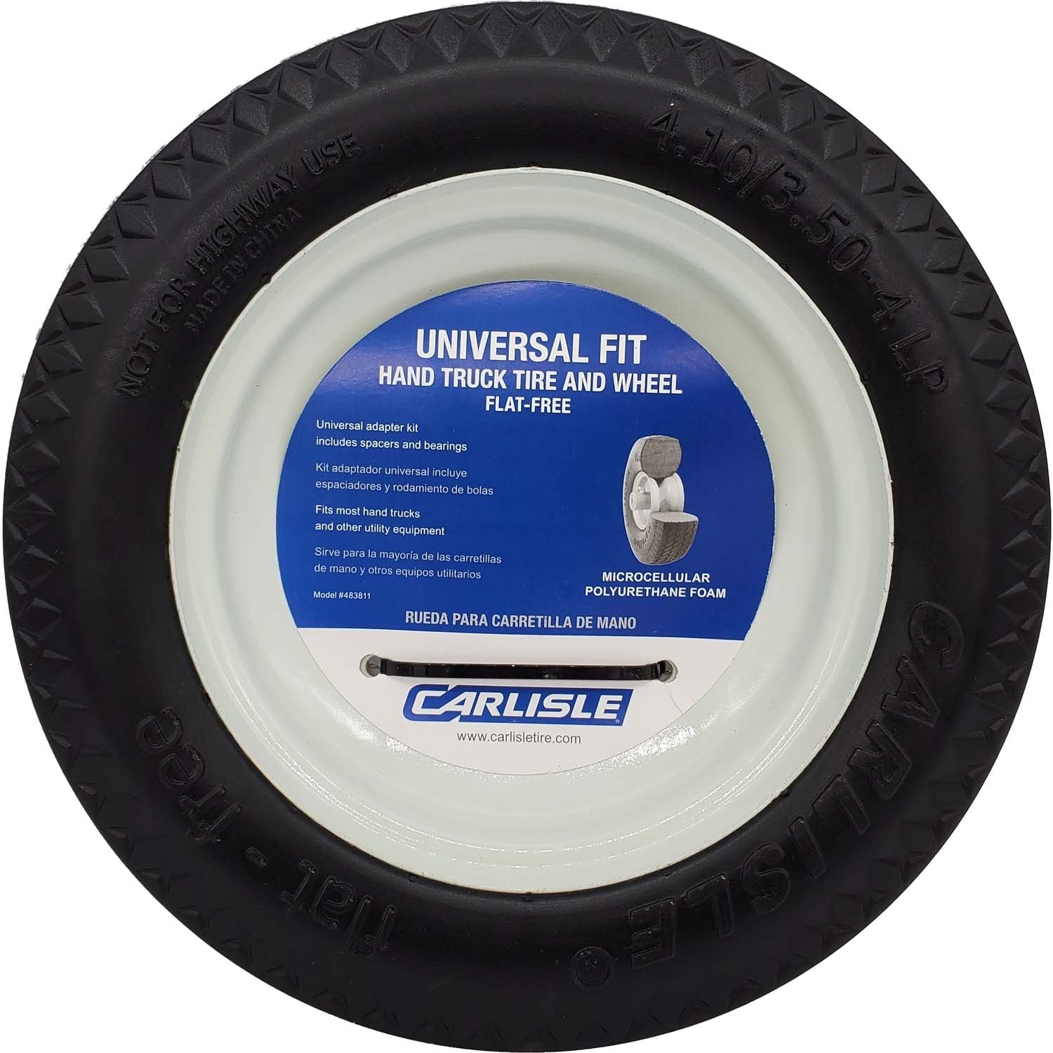 Carlisle 483811 Flat Free Universal Fit Utility Tire on White Rim 4.10/3.50-4